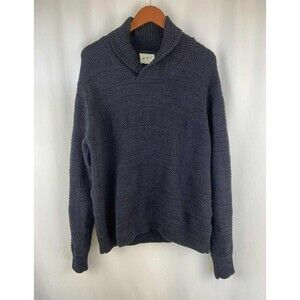 Field & Stream Men's L Shawl Collar Sweater Knit Navy Blue Cotton Classic Warm